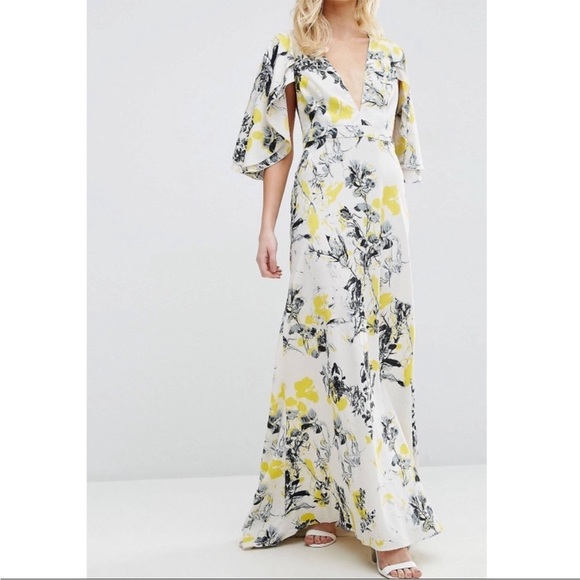 ASOS Dresses & Skirts - ASOS Ruffle Cape Deep Plunge Floral Maxi Dress Size 8 NWOT